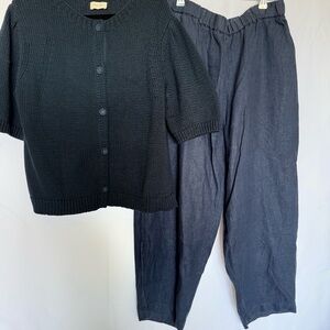 Poetry Black Knit Cardigan and Navy Wide Leg Pants